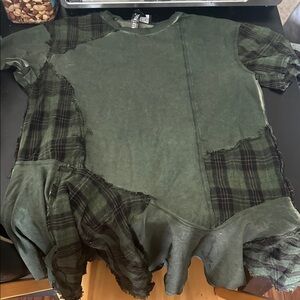 NWOT CURRENT MOOD PLAID DRESS Green Patchwork T-Shirt